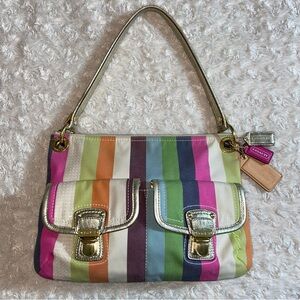 Coach Poppy 70th Anniversary Legacy Striped Multicolor Gold Shoulder Bag
